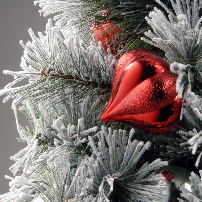 Trees | National Tree Company Pre-Lit Artificial Christmas Tree Green Snowy Bristle Pine White LED Lights Decorated with Pine Cones Ball Ornaments Includes Pot Base Battery Operated 3 Feet F2L